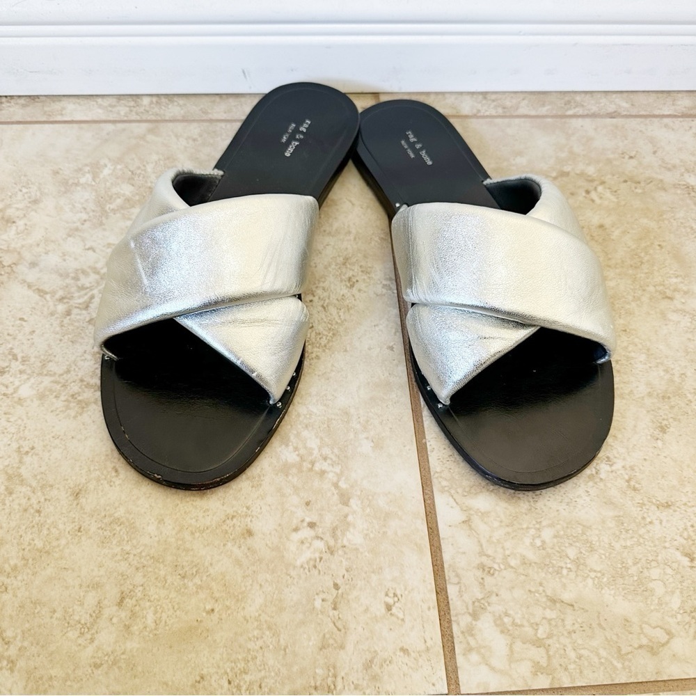 Rag And Bone Keaton Slide In Silver Size 8 - image 2